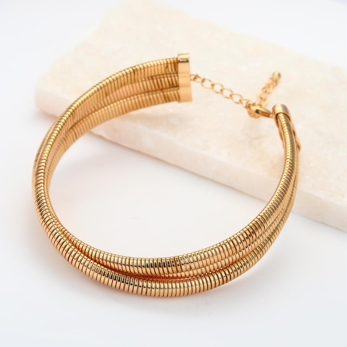 BONJOULRY Chunky Gold Plated 3 Layered Choker Necklace for Women Trendy, 14K Gold Plated Twisted Snake Chain Statement Necklace Multi Layering Necklaces Jewelry Gifts