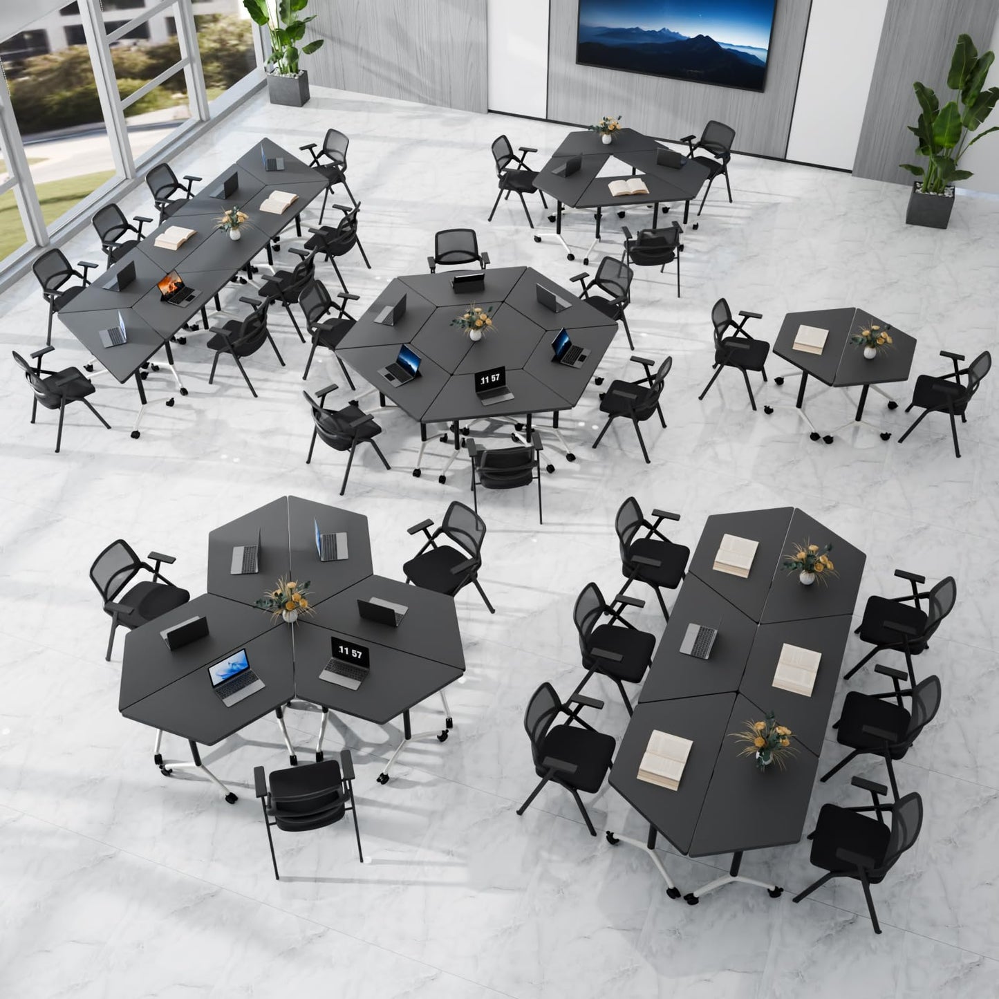 8 Pack Folding Conference Table,T-Shaped Conference Room Tables with Wheels, 47.2 in Modern Conference Table,Mobile Modular Seminar Meeting Desk for Classrooms,Office & Seminar (8, Dark Gray)