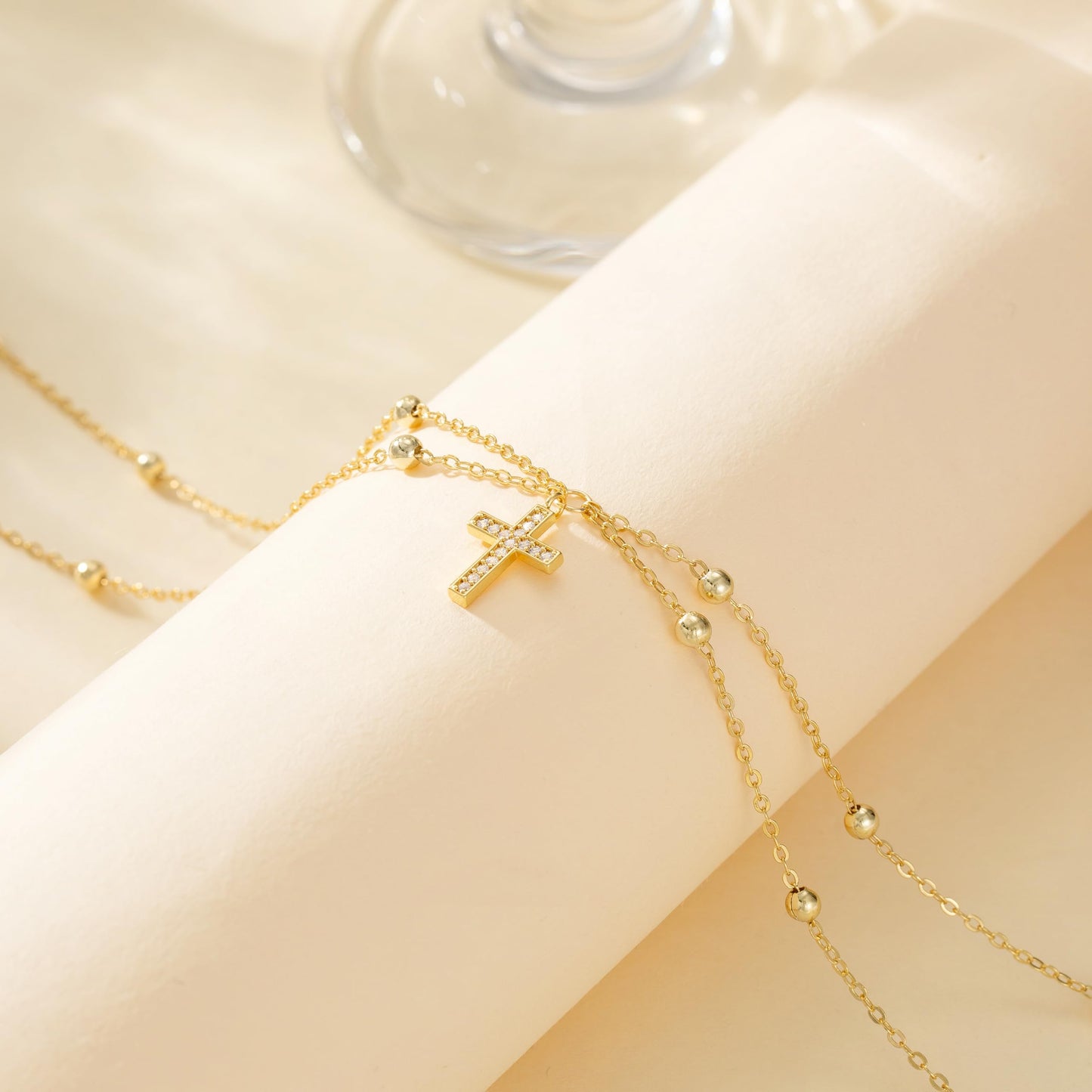 CHESKY Gold Waist Beads, Dainty 14k Gold Plated Waist Chain Non Tarnish Body Chain Jewelry for Women Hypoallergenic Belly Chain Cross Pendant Gold Belly Button Ring Jewelry for Women Gifts