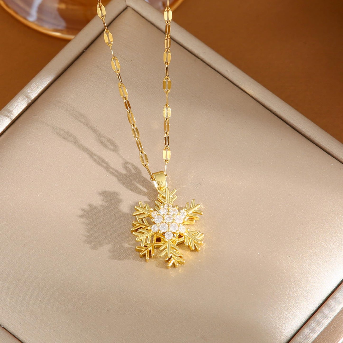 KONPJE Sunflower Fidget Necklace for Women Gold Moon Necklace Rotating Heart Necklaces Spinning Crystal Sunflower Anxiety Necklaces Crescent Moons Jewelry Accessories (Snowflake)