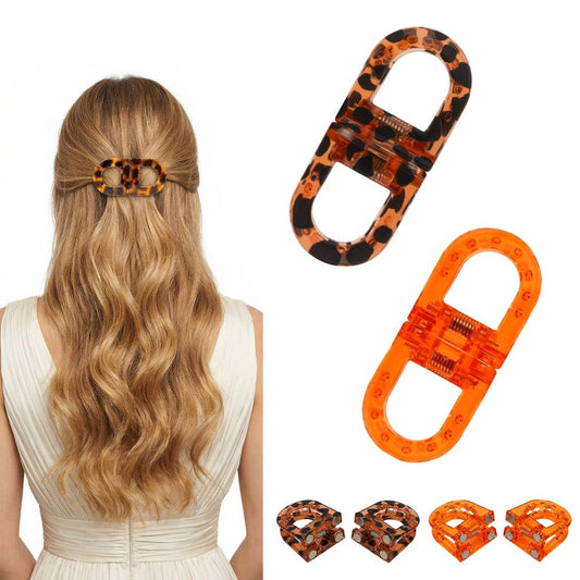 Magnetic Hair Clips for Women, Strong Hold No-Slip Styling Clips, Seamless 2-in-1 Design for All Hair Types, Easy Everyday Hairstyles Accessory, No Crease Professional Sectioning Tool(Leopard+Orange)