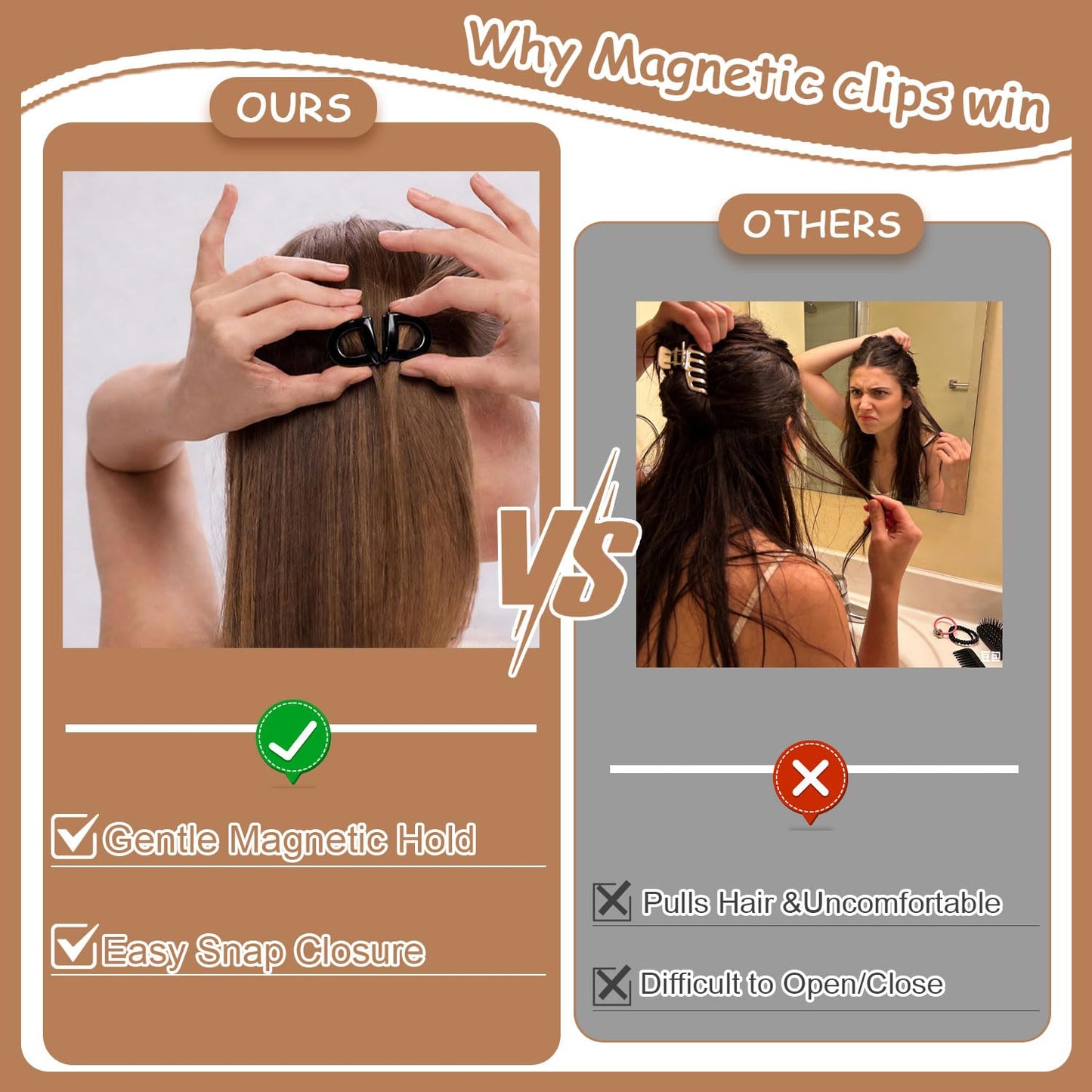 4 Pack Magnetic Hair Clips,Strong Hold No-Slip Magnetic Hair,Seamless 2-in-1 Design Hair Styling Clips,No-Crease Sectioning Hair Accessories for Thin & Thick Hair