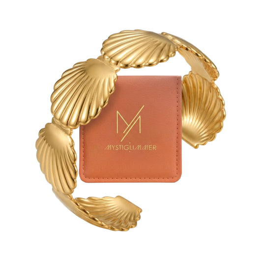 MystiGlimmer 18K Gold Seashell Adjustable Bracelet for Women – Waterproof, Tarnish‑Free, Hypoallergenic Cuff with Luxury Gift Box – Meaningful Gift for Her (Seashell)