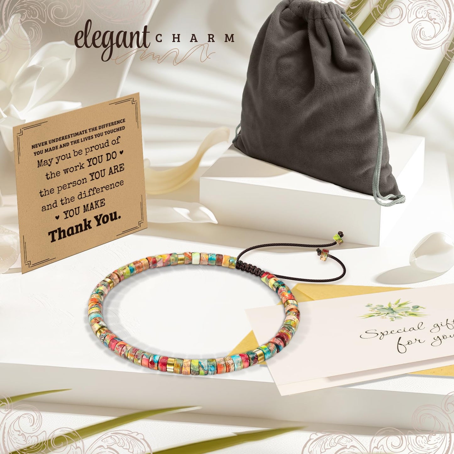 ZOKCC Thank You Gifts Bracelets for Women - Healing Natural Stone Bracelets - Inspirational Appreciation Thank You Gifts for Coworkers Teacher Boss Nurse Employee Friend Farewell