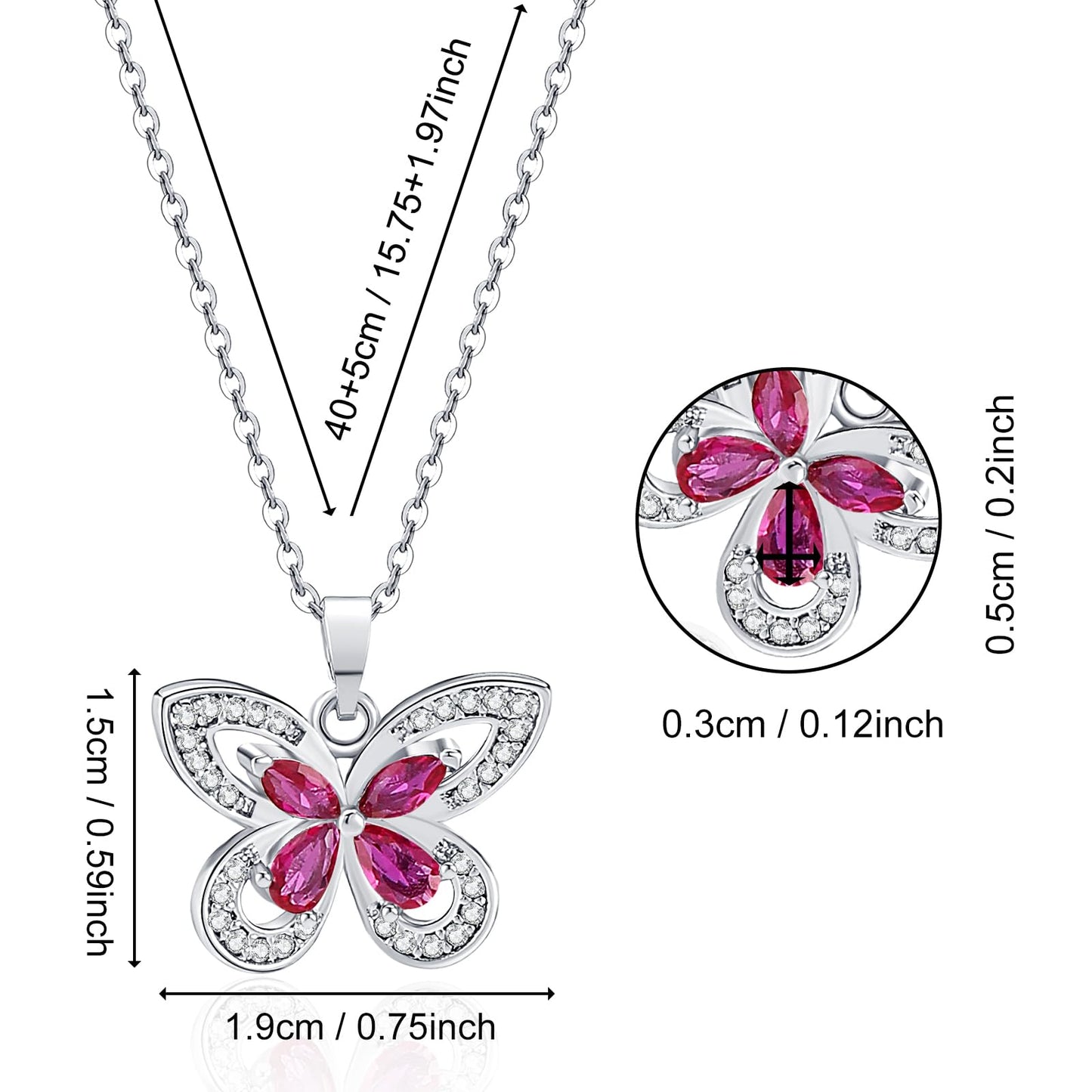crataly Ruby Butterfly Necklace For Women-Silver Plated July Birthstone Necklace For Valentine's Day Mother's Day Christams Birthday Gifts