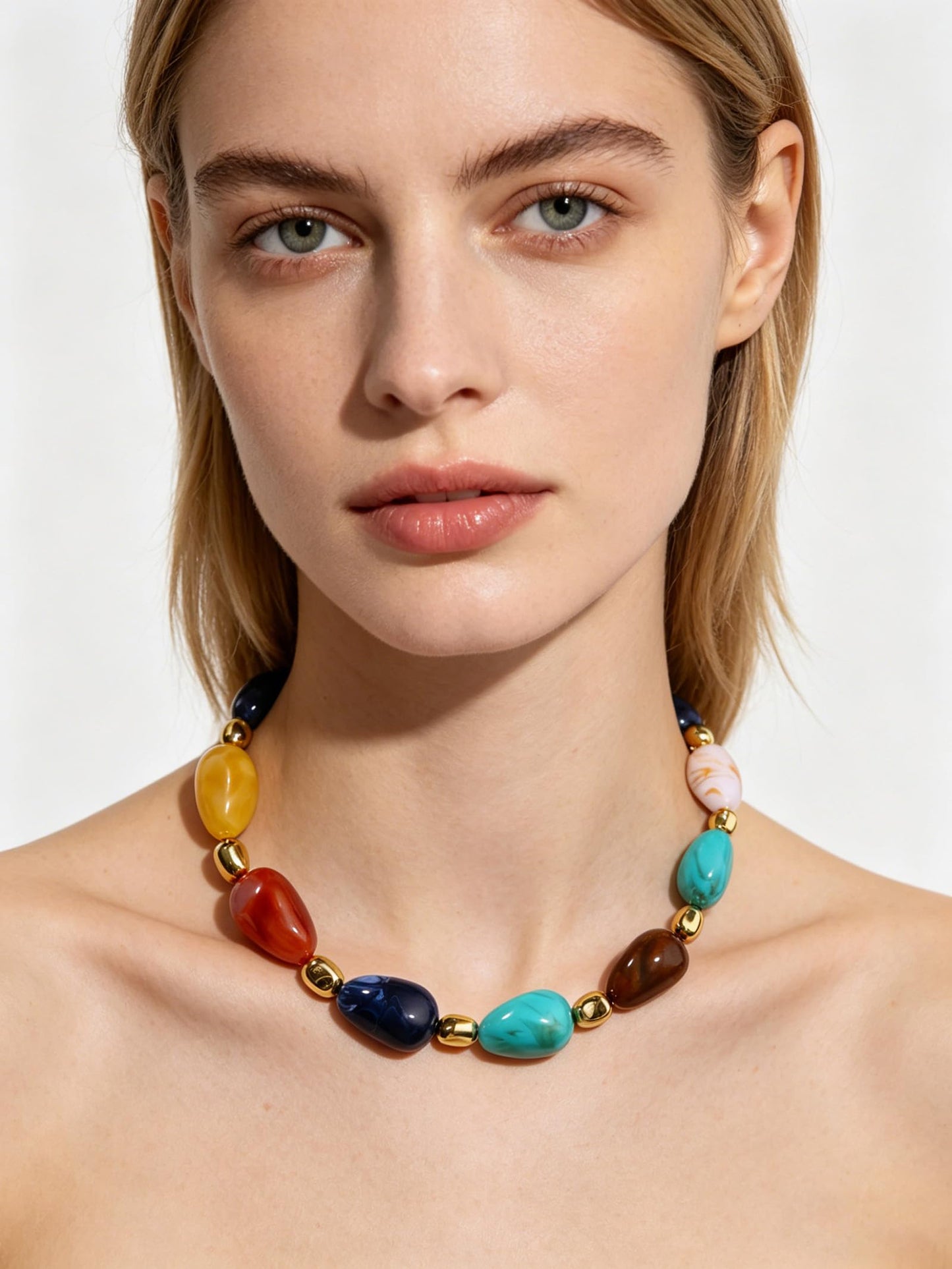 joymiao Colorful Beaded Necklace for Women Chunky Large Resin Beads Necklaces Rainbow Beaded Necklace Summer Beach Jewelry
