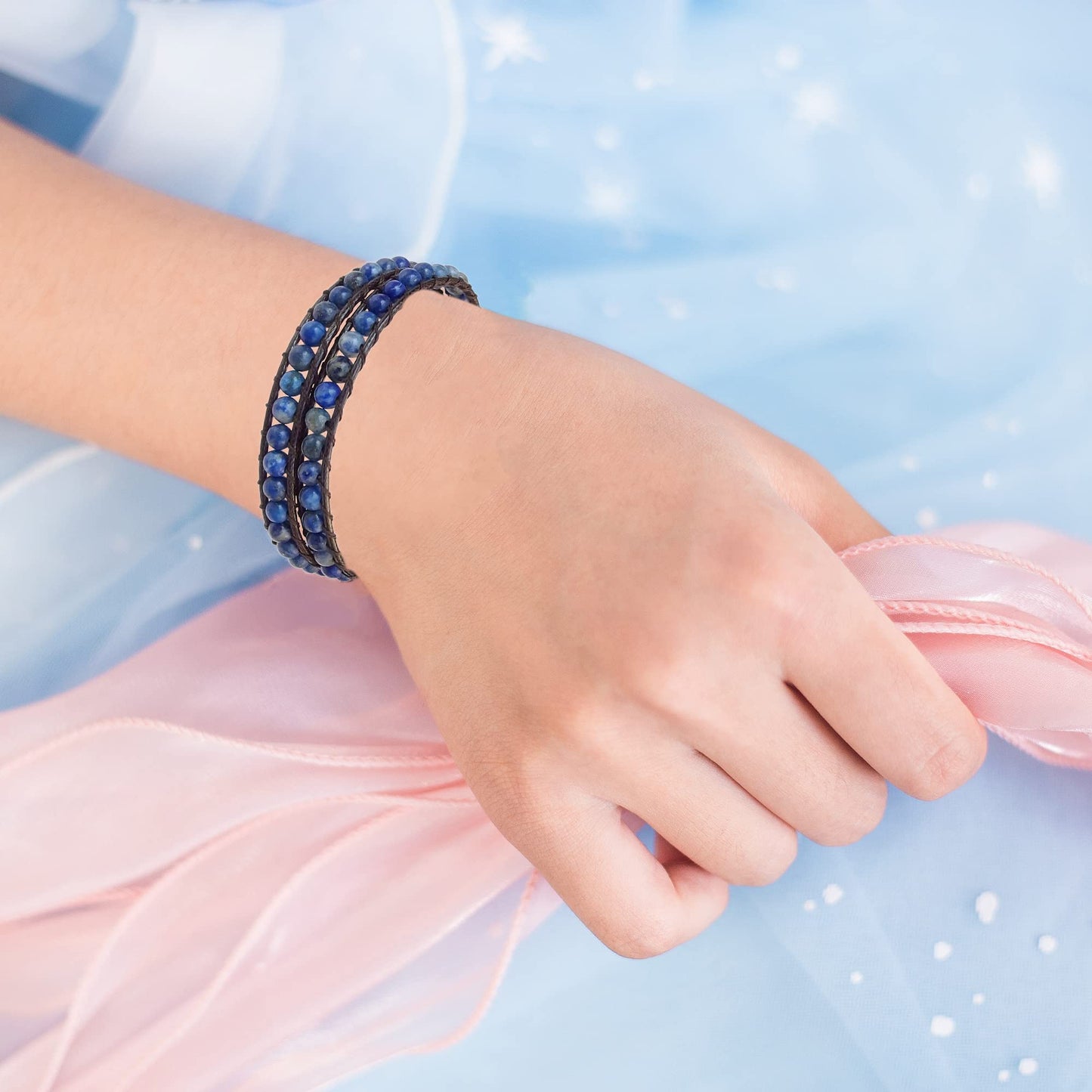 Ayriwoyi Wrap Bracelets for women Blue Lapis Lazuli Bracelet Natural Stone Beaded Wrap Bracelet Bohemian Bracelet Handmade Jewelry Gifts