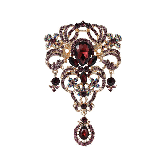 YOQUCOL Retro Purple Austrian Crystal Big Brooch Pin for Women Large Flower Shape Brooches Lapel Pins for Sweater,Coat Dress Accessories