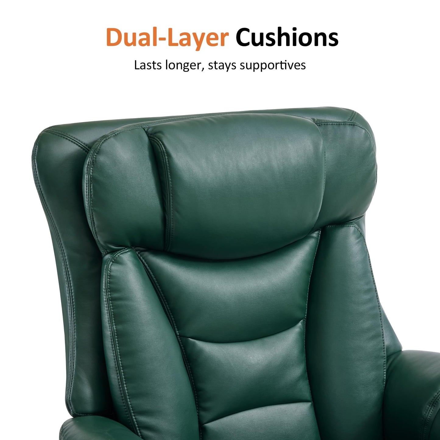 MCombo Oversized Swivel Recliner Chair with Ottoman, Adjustable Backrest, 360° Wood Base, High Seat, Faux Leather Lounge Chair for Tall Users in Living Room, Bedroom, or Office 4651 (Green)