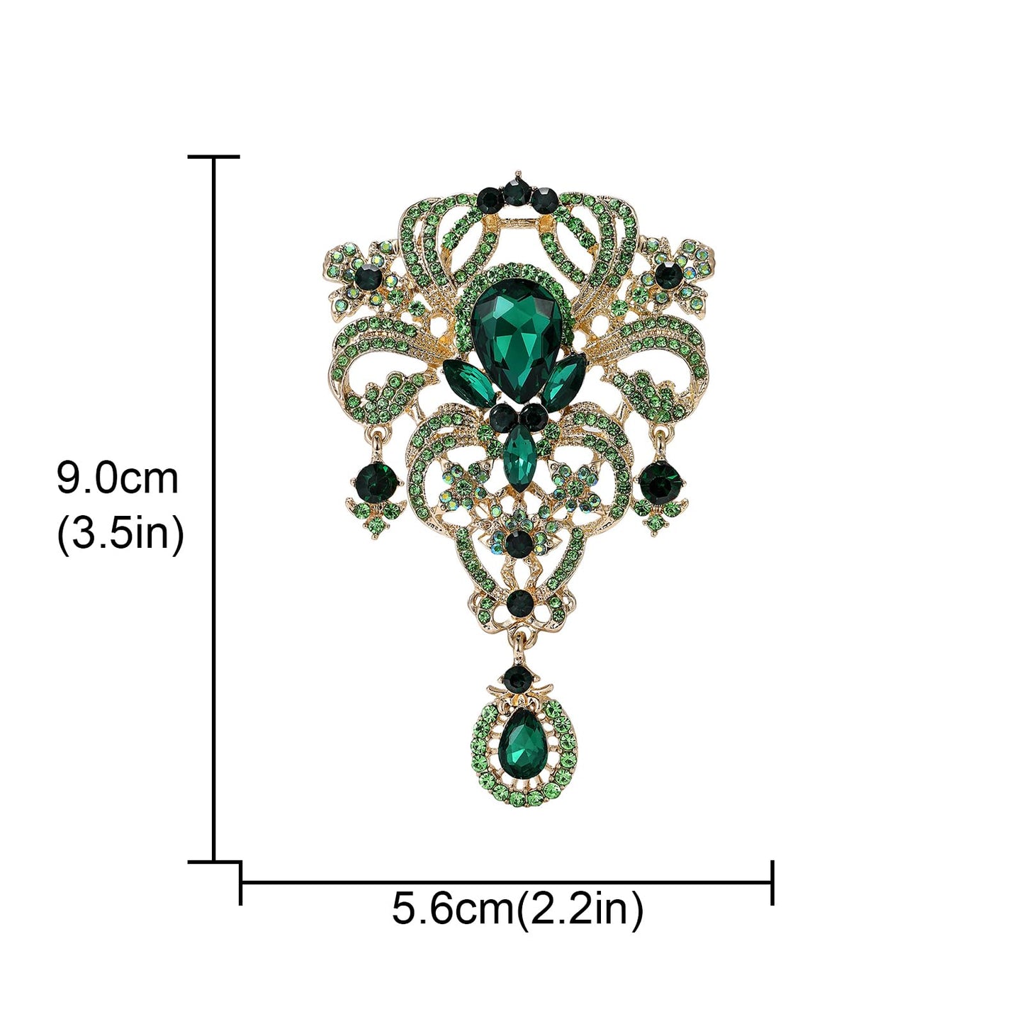 YOQUCOL Retro Green Austrian Crystal Big Brooch Pin for Women Large Flower Shape Brooches Lapel Pins for Sweater,Coat Dress Accessories