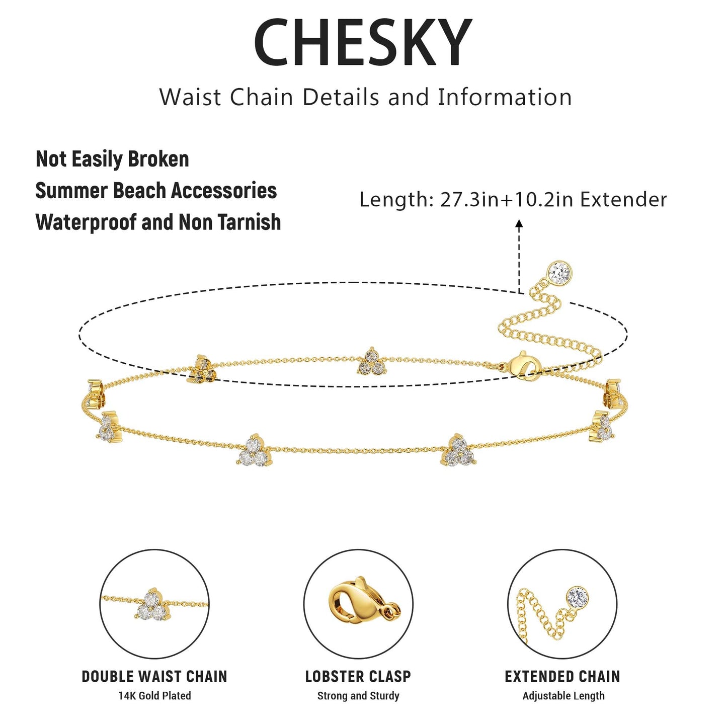 Risamil Waist Chain for Women, Dainty Gold Plated Belly Chain for The Waist Adjustable Waterproof Flower Chain Simple Body Chain Summer Jewelry Gifts for Women