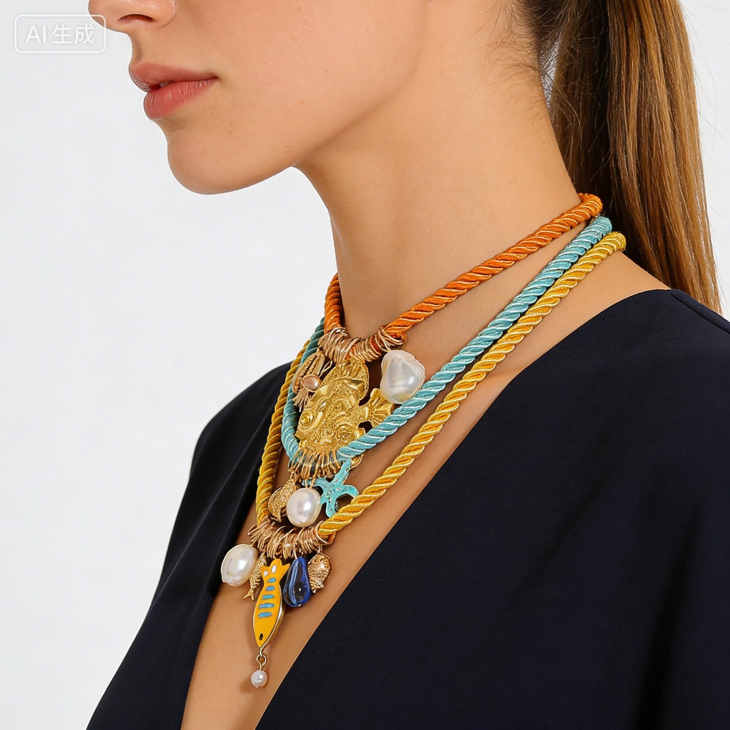 Dvacaman 3Pcs Boho Layered Beach Style Pendant Rope Necklace for Women, Summer Fish Shell Starfish Charms Necklace Jewelry Gift for Beach Party Festival
