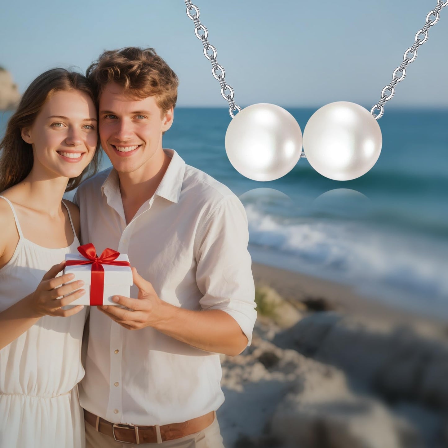 POPLYKE 2 Pearls Necklace Sterling Silver Pearls Choker Necklace for Women 7-8mm Freshwater Cultured Pearls Wedding Bridesmaids Anniversary 16''