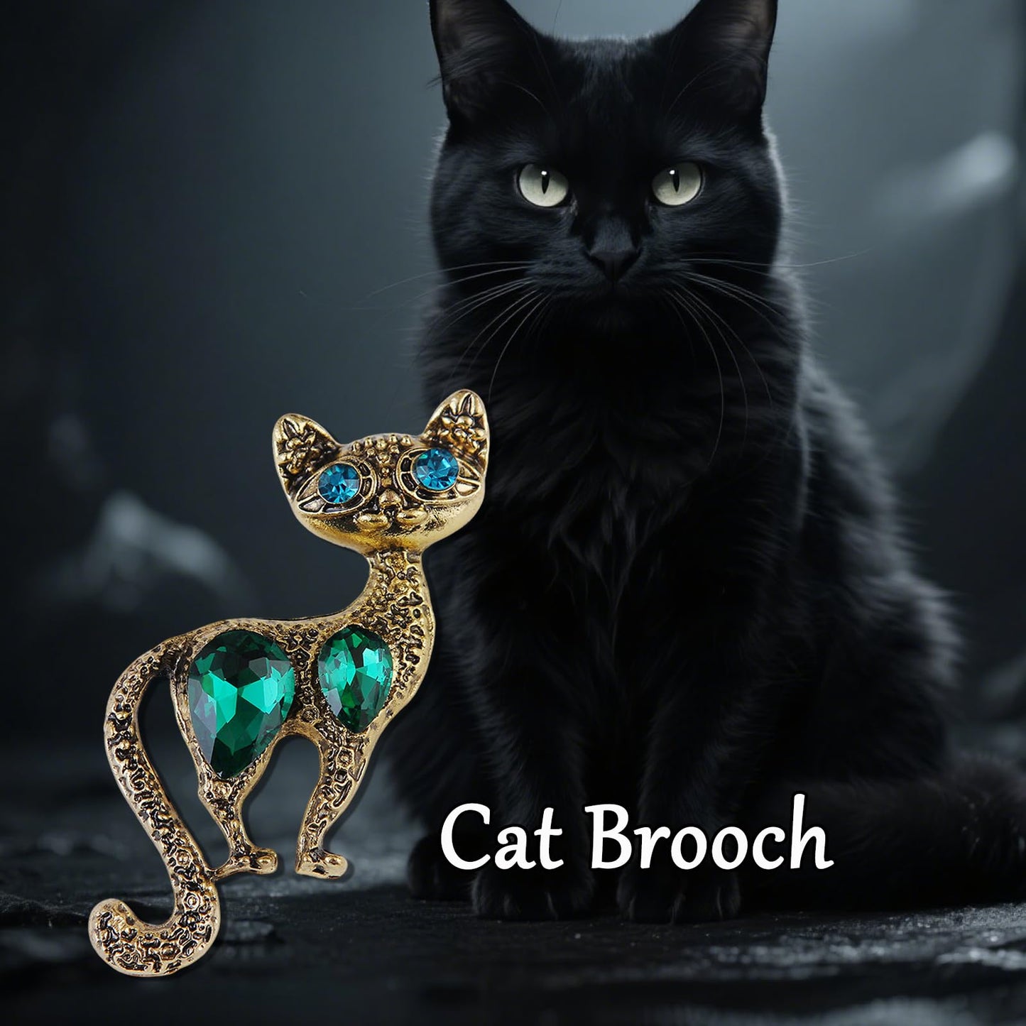 Vintage Crystal Cat Brooch for Women Rhinestone Cat Pin Vintage Jewelry Birthday Mother's Day for Mother Girlfriend Daughter