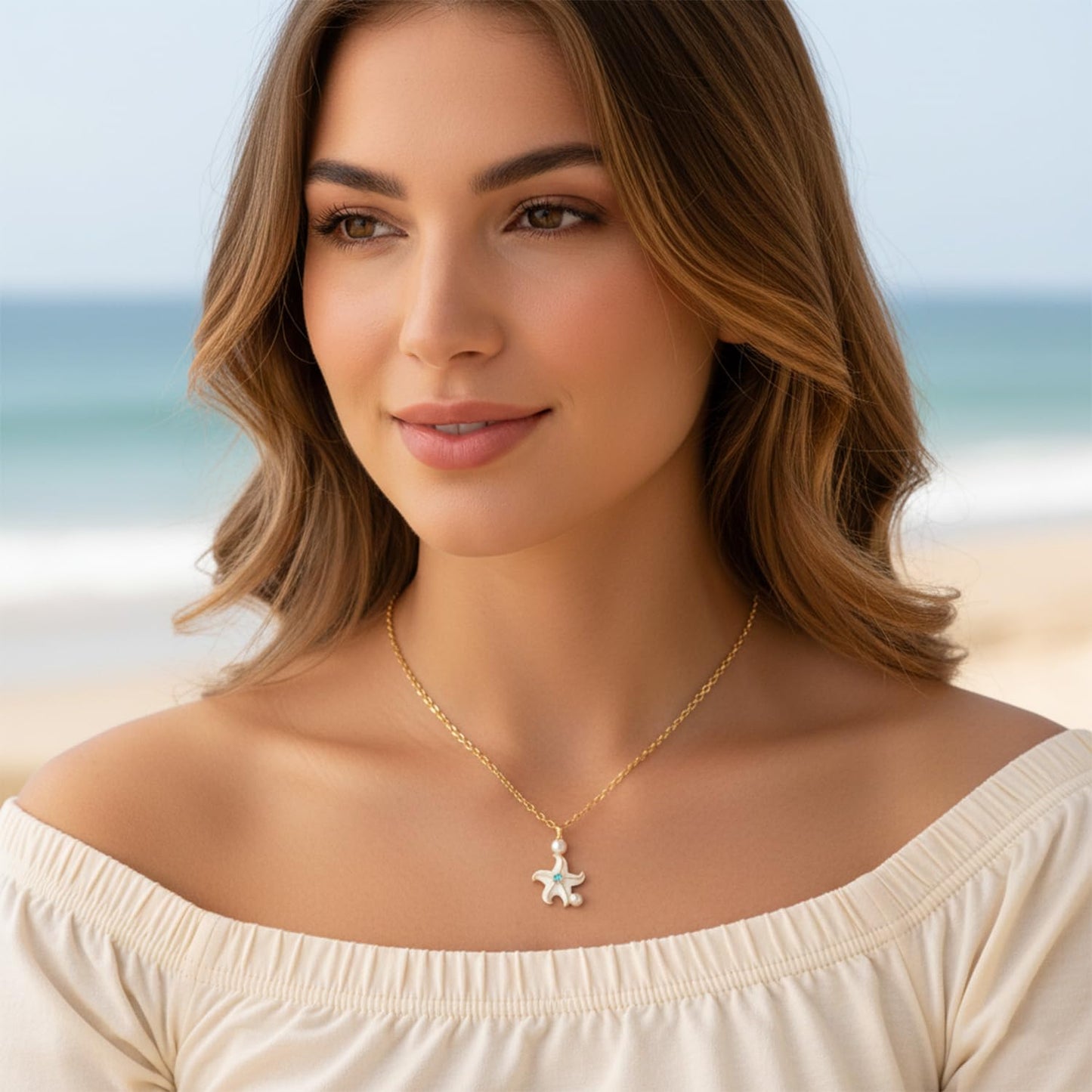 GLUBU Meaningful Dainty Starfish Pearl Necklace for Women Elegant Gold Beach Jewelry Gift for Her Summer Vacation Sea Star Pendant With Gift Box