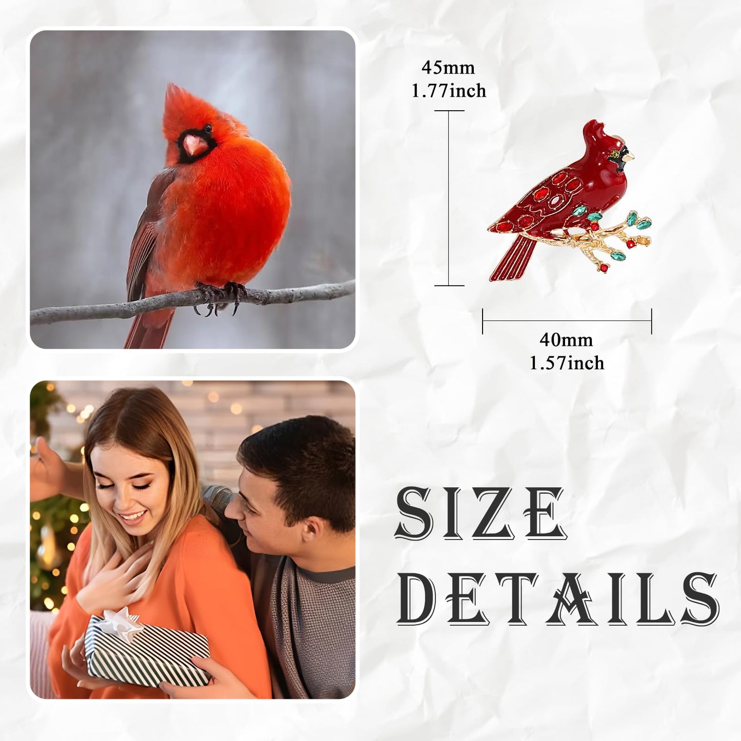 Cardinal Brooch for Women Red Enamel Cardinal Pin Animal Jewelry Birthday Holiday Gift for Girlfriend Wife Mother