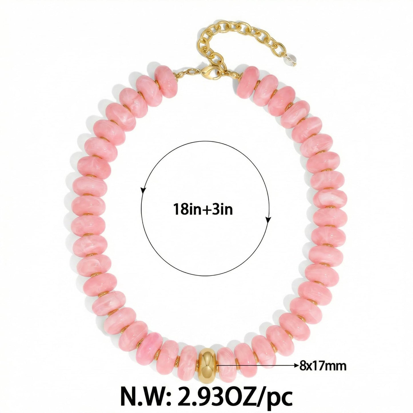 FAUTHENTICUTE Pink Beaded Choker Necklace for Women Chunky Acrylic Resin Bead Statement Necklaces with Gold Accent Trendy Summer Beach Necklace Western Style Boho Bead Jewelry Gift