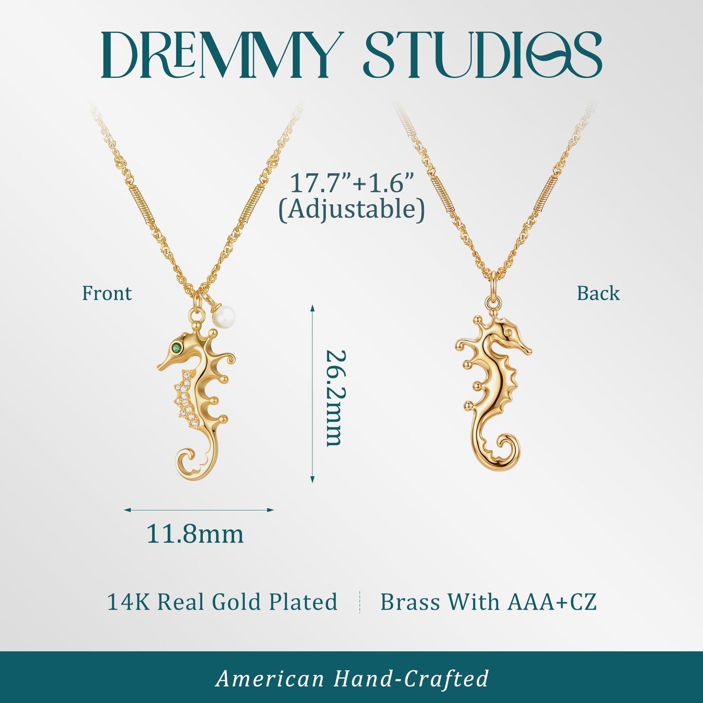 Dremmy Studios Dainty Necklace for Women 14K Gold Plated Seahorse Necklace Boho Summer Beach Coastal Pendnat Necklaces for Women Summer Jewelry Gift