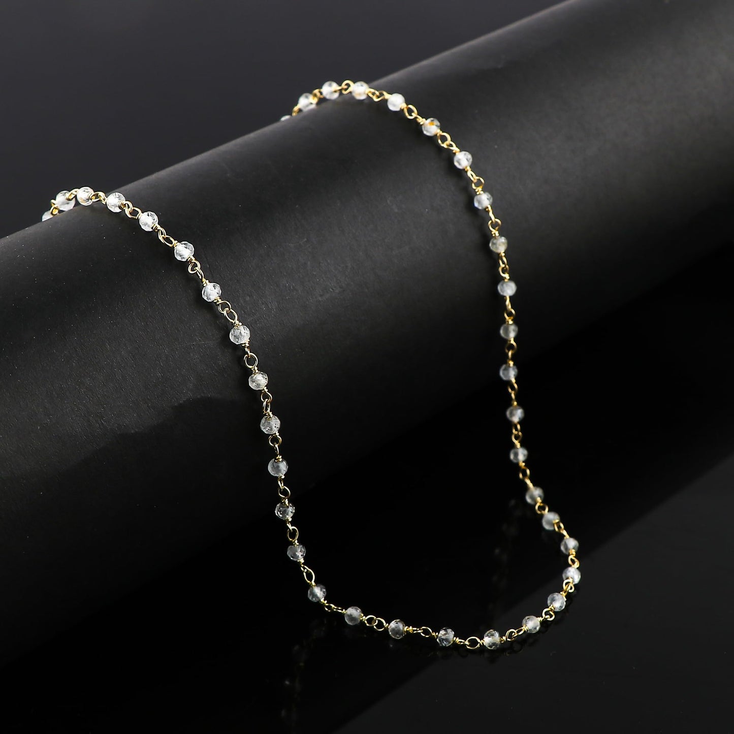 CRYSTALINES (3pcs) Natural White Topaz Gemstone Cluster Jewelry Combo Set, 14K Gold Plated, Crystals Beads Rosary Chain, Handmade Bohemian Jewelry - Bracelets, Necklace, Earrings for Women