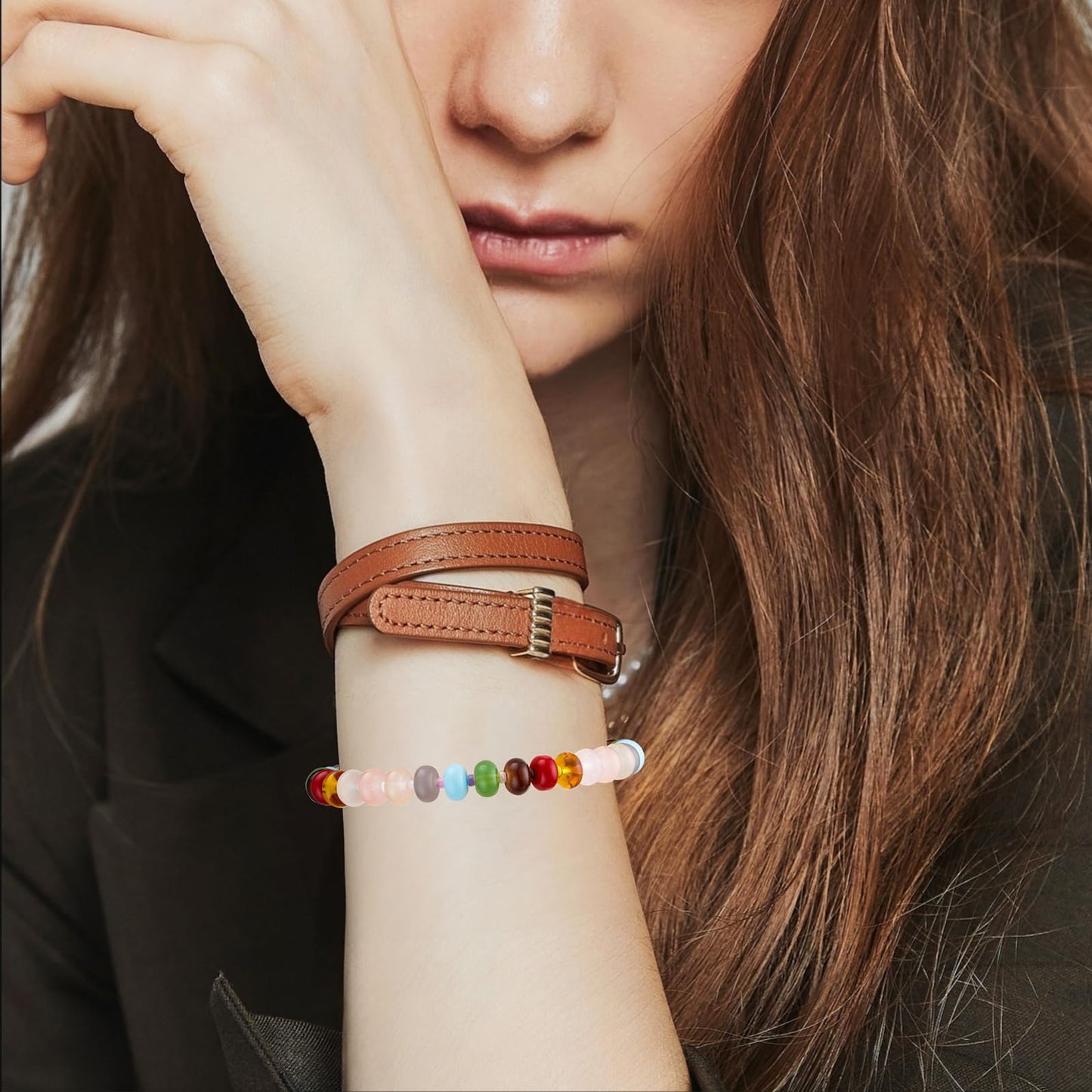 Boho Beaded Bracelets for Women, Colorful Summer Beach Bangle Bracelets, Natural Stone Rainbow Bead Bracelet, Handmade Trendy Fashion Jewelry Gifts(8MM)