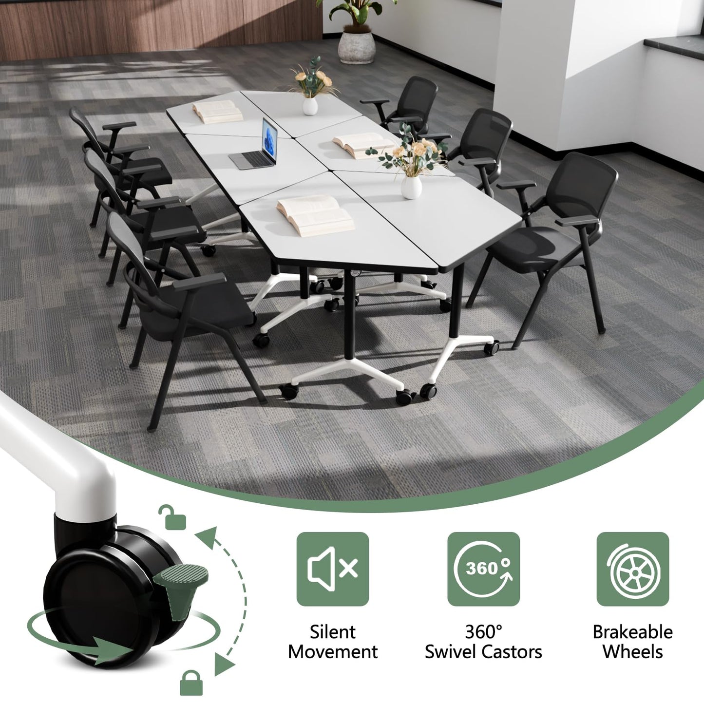 6 Pack Folding Conference Table,T-Shaped Conference Room Tables with Wheels, 47.2 in Modern Conference Table,Mobile Modular Seminar Meeting Desk for Classrooms,Office & Seminar (6, White)
