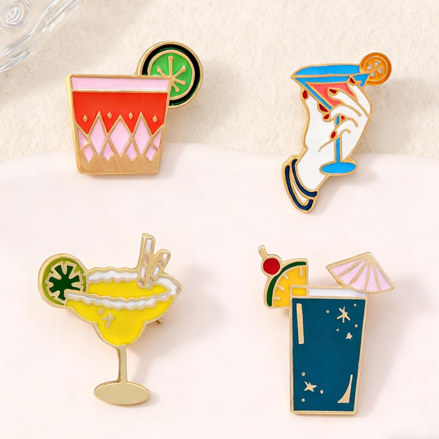 DEYOUM Cocktail Wine Glass Brooch Pin for Women Trendy Cute Cocktail Wines Glass Wine Bottle Brooch Pin Party Hat Bag Suit Charm Jewelry Gift Accessories (4 PCS)