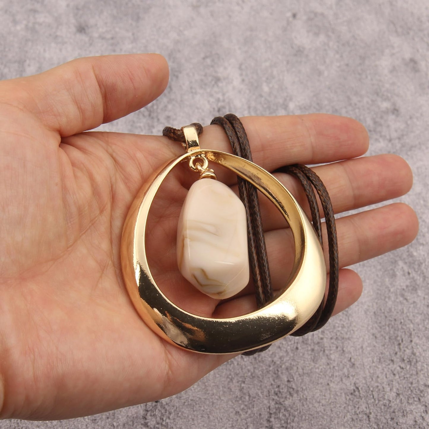 joymiao Boho Pendant Necklace for Women Vintage Long Chunky Bohemian Choker Necklace with Large Gold Pendant and White Stone
