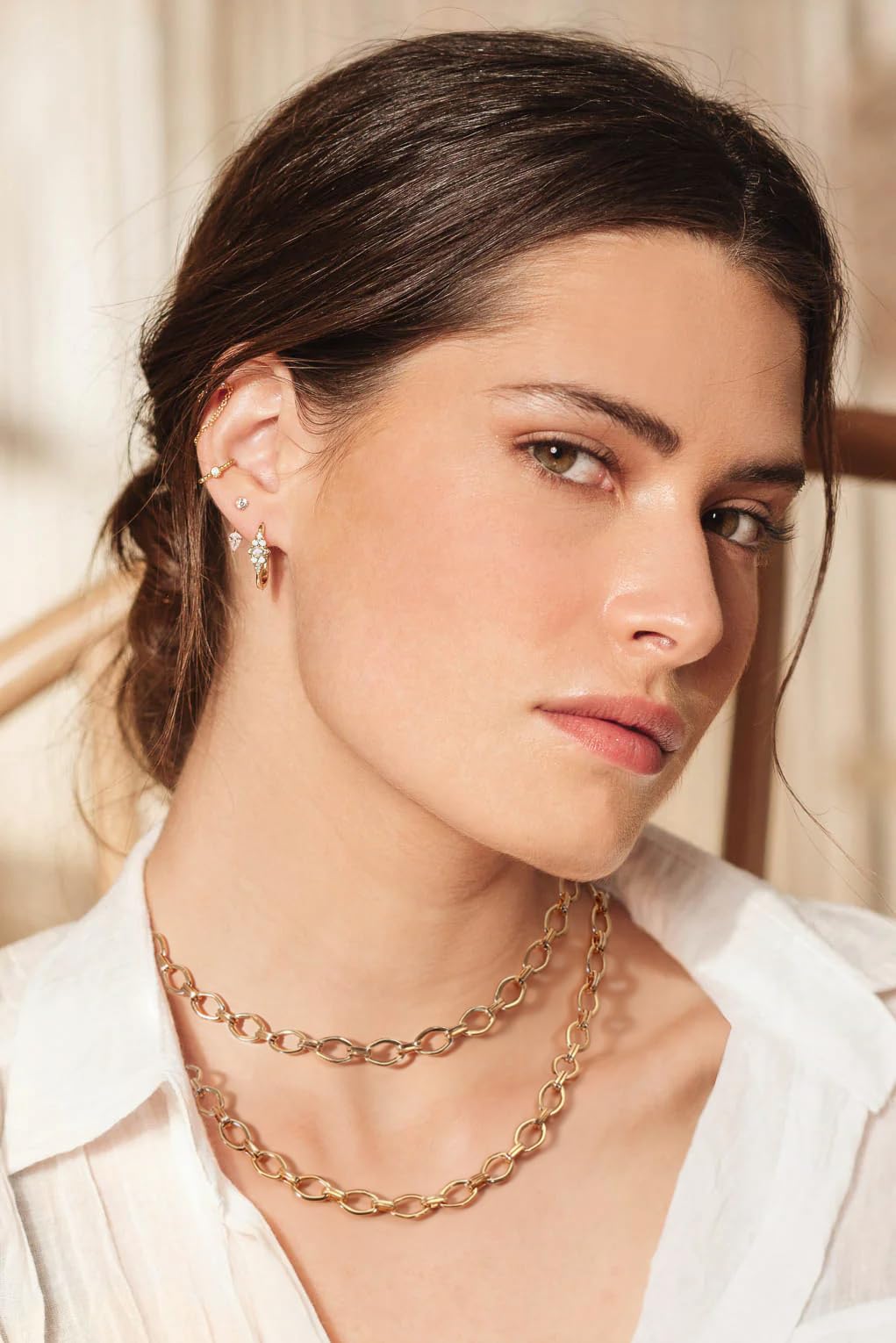 PERNNLA PEARL Simple Gold Plated Long Chain Necklace for Women Statement Layered Necklace Dainty Chunky Gold Fashion Sweater Necklaces