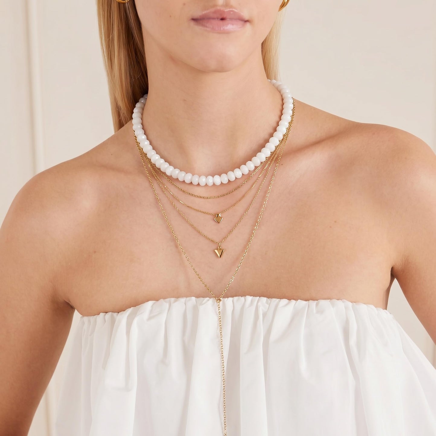 Badu White Gemstone Beaded Necklace for Women Natural Stone Bead Beach Choker Necklace Fashion Trendy Jewelry Gifts
