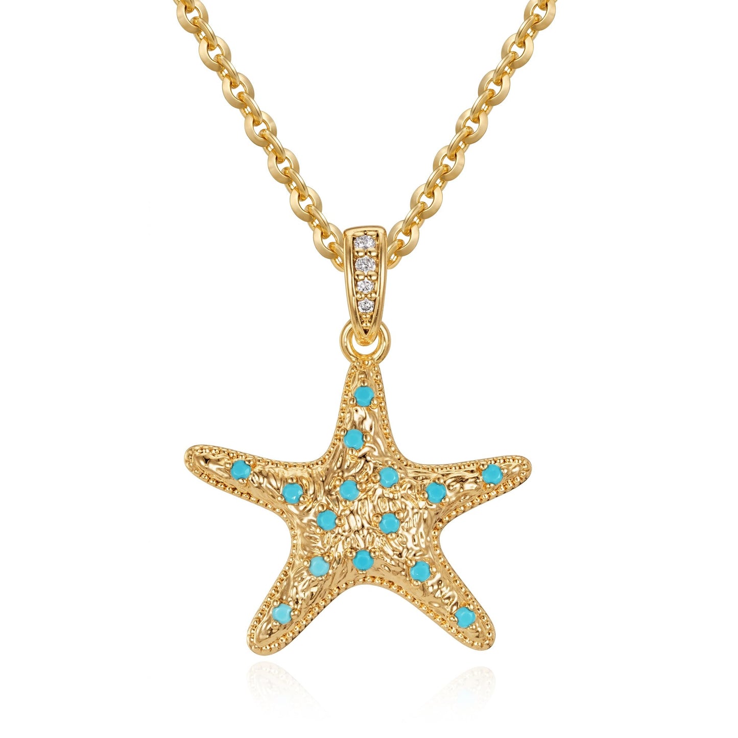 Dremmy Studios Dainty Necklace for Women 14K Gold Plated Tur Starfish Necklace Boho Summer Beach Coastal Pendnat Necklaces for Women Summer Jewelry Gift