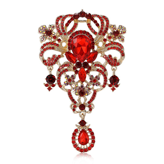 YOQUCOL Retro Red Austrian Crystal Big Brooch Pin for Women Large Flower Shape Brooches Lapel Pins for Sweater,Coat Dress Accessories