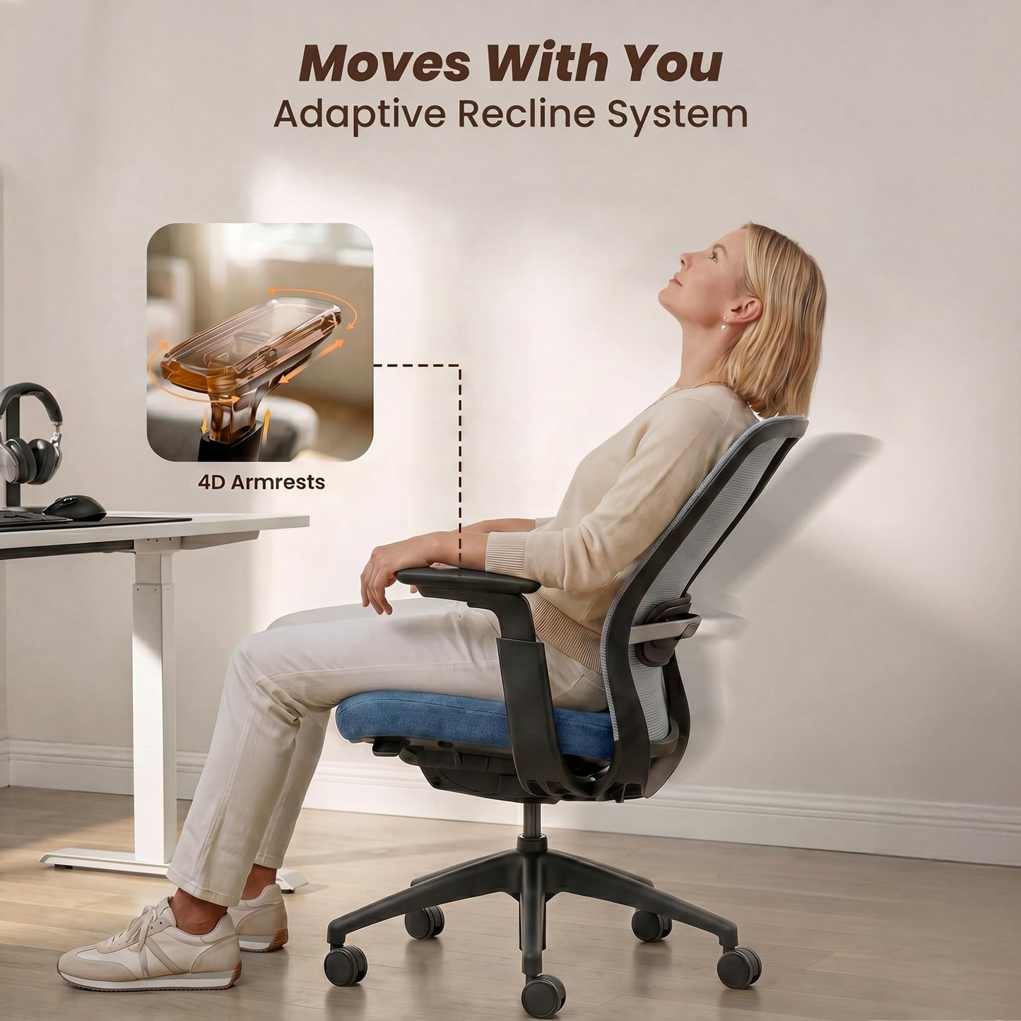 COLAMY Office Chair for Long Hours, Easy Wire-Control Desk Chair with Sliding Seat Depth & Thick Padded Lumbar Support, Heavy Duty 300 LBS High Back Mesh Computer Chair for Home Workstation,Blue