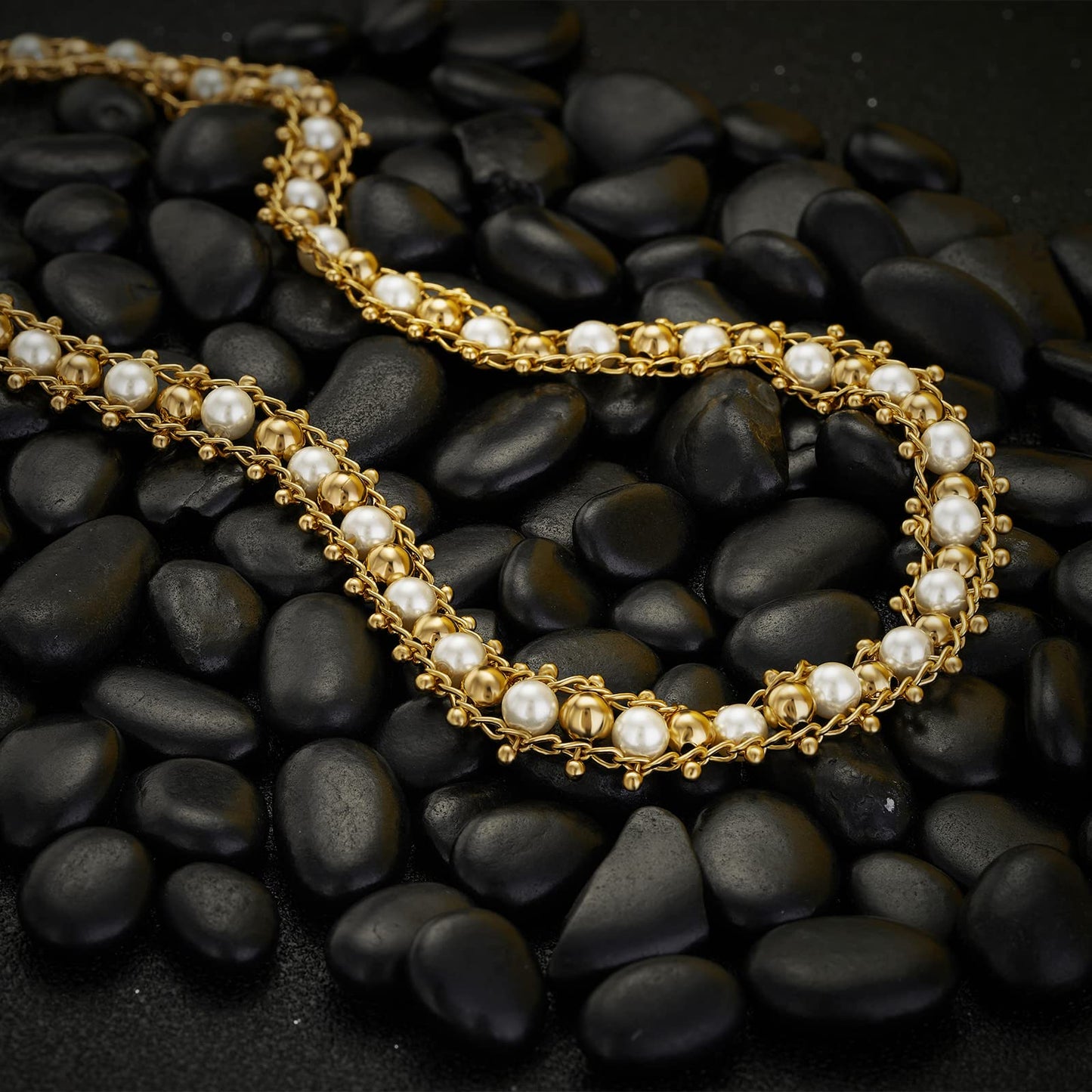MTMY Beads Choker Necklace,14K Gold Plated Dainty Beaded Chain Choker Necklace Delicate Fashion Jewelry Gift for Women(pearl beads)