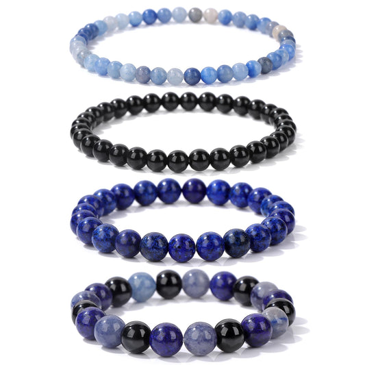 Vinswet 4pcs Beaded Bracelets for Women, Natural Healing Crystal Gemstones, Anxiety Stress Relief Bracelet Handmade Jewelry, 7.48in, Stone, no gemstone, Blue Aventurine&Black Obsidian&lapis lazuli