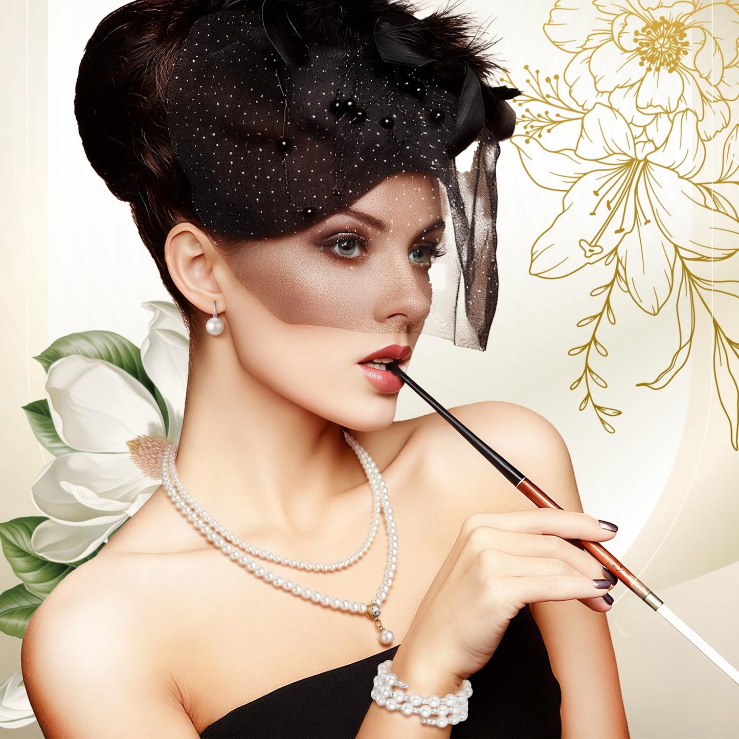 Glenmal Pearl Rhinestone Jewelry Set for Women Pearl Necklace Bracelet Earrings for Wedding Birthday Bridal Shower Tea Party (Gorgeous Style)