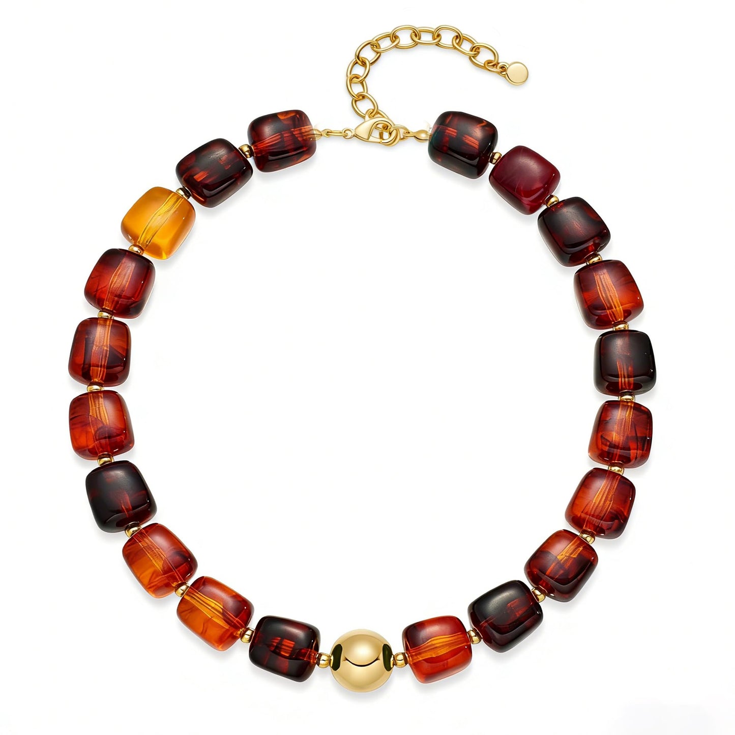WOWORAMA Brown Chunky Necklaces for Women Vintage Large Square Resin Beads Necklace Trendy Statement Chunky Choker Necklaces Vintage Y2k Boho Jewelry