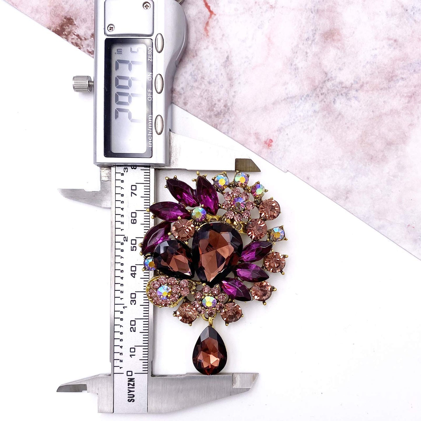 LAXPICOL Wedding Bridal Big Purple Crystal Rhinestone Bouquet Teardrop Brooch Pin for Women Golden Tone