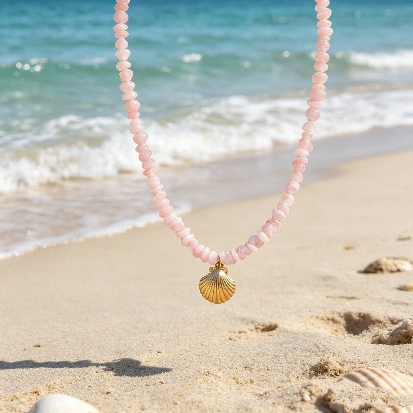 Zxcog Boho Shell Necklace for Women Gold Starfish Seashell Beaded Pendant Necklace Unique Pink Blue White Shell Necklaces Summer Trendy Beach Jewelry Gift (pink)