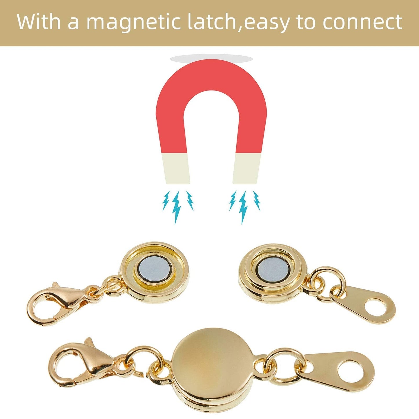Hicarer 12 Pieces Locking Magnetic Jewelry Clasp Round Necklace Clasp Closures Bracelet Extender for Jewelry Making(Gold, Silver, Rose Gold)