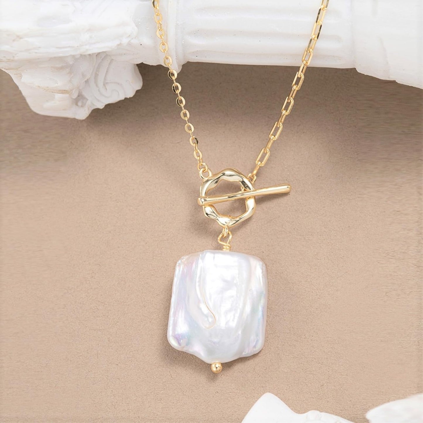 Bellitia Jewelry 925 Sterling Silver Freshwater Cultured Pearl Baroque Style OT Pendant Necklace Clavicle Necklace for Women