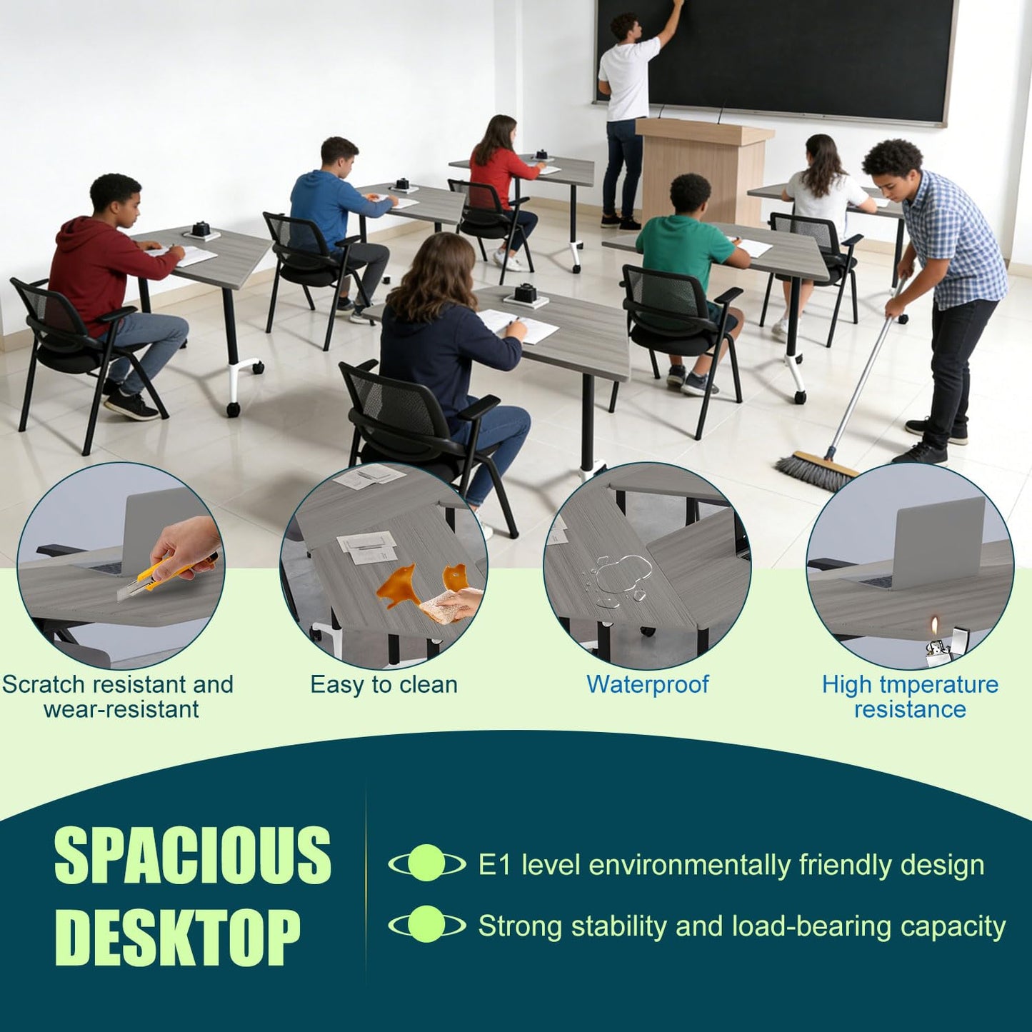6 Pack Folding Conference Room Tables with Wheels,Stackable Flip Top Office Conference Table,Space Saving Meeting Seminar Table for Training Rooms,Rolling Boardroom Training Table with Warranty