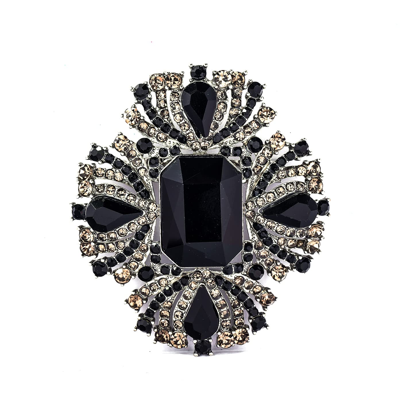 YOQUCOL Vintage Black Austrian Crystal Rhinestone Cross Flowers Shaped Brooch Pin Elegant Jewelry For Women