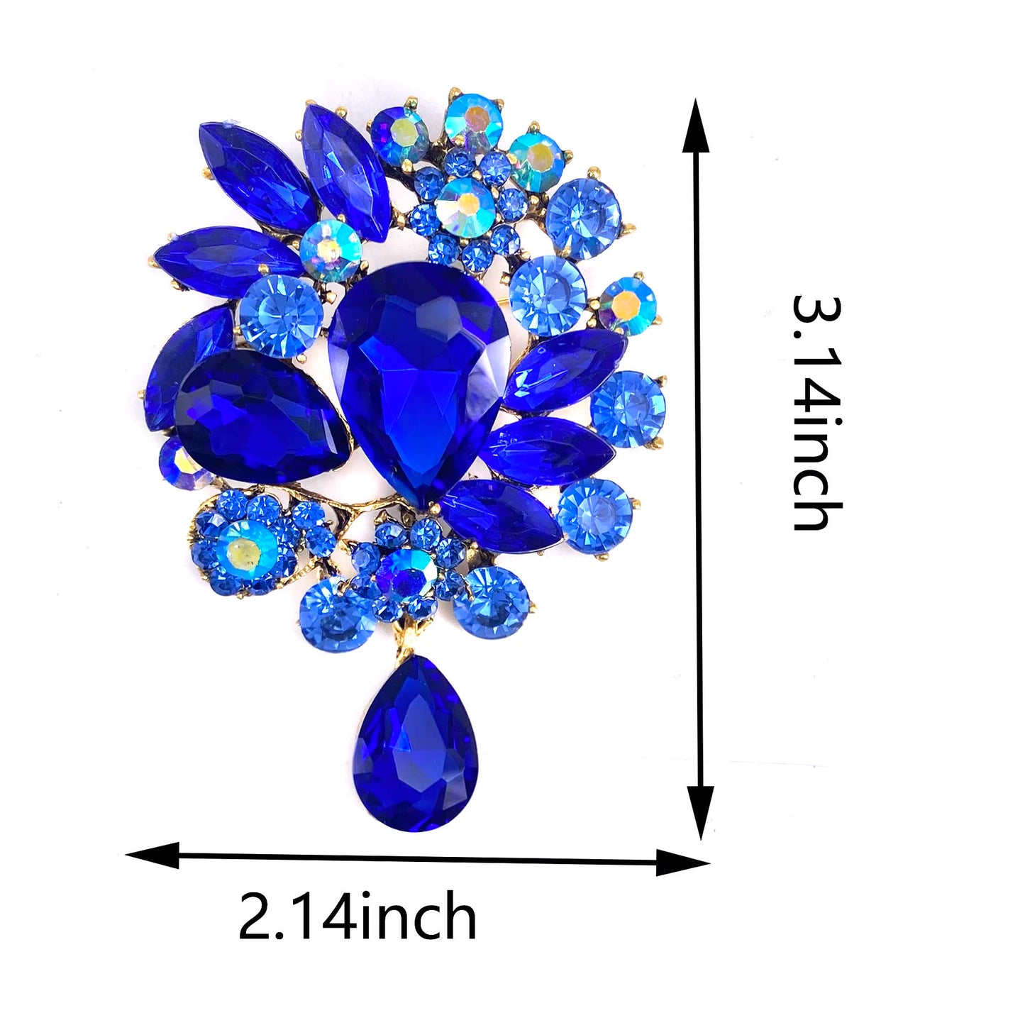 LAXPICOL Vintage Wedding Bridal Big Blue Crystal Rhinestone Tear drop Brooch Pin for Women