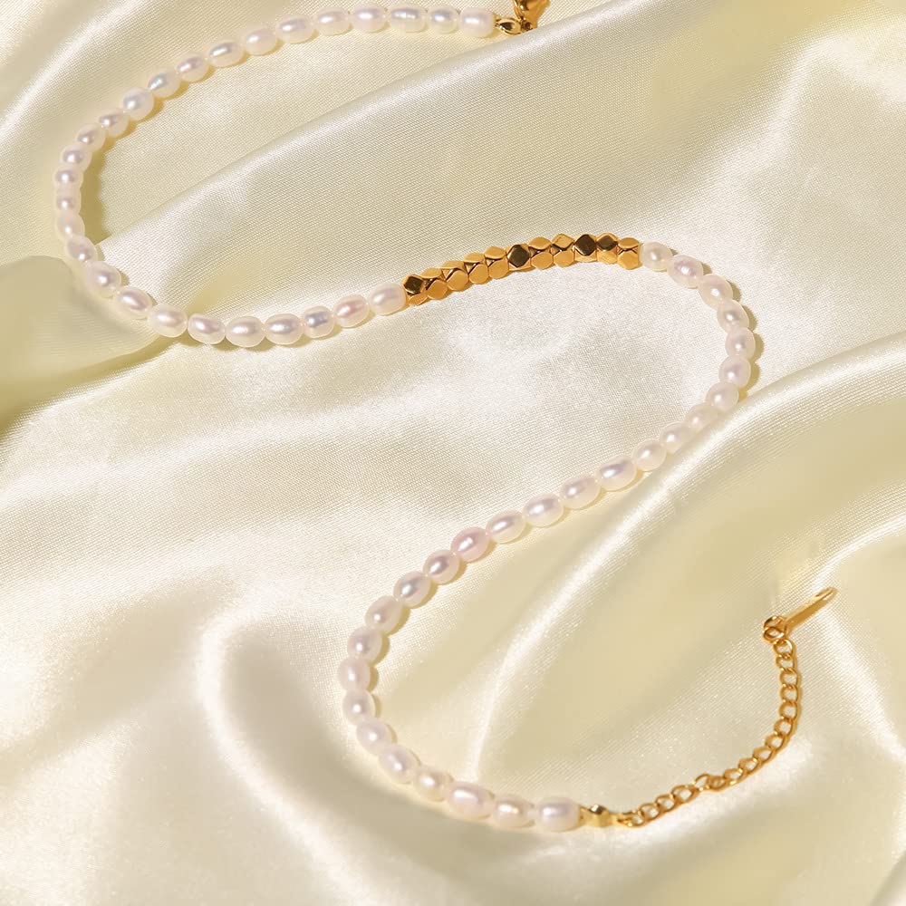 18K Gold Pearl Clavicle Necklace, Freshwater Pearl Beaded Necklace, Beautiful Women's Day, Birthday Gift for Wife,Girlfriend (style two, 18K)