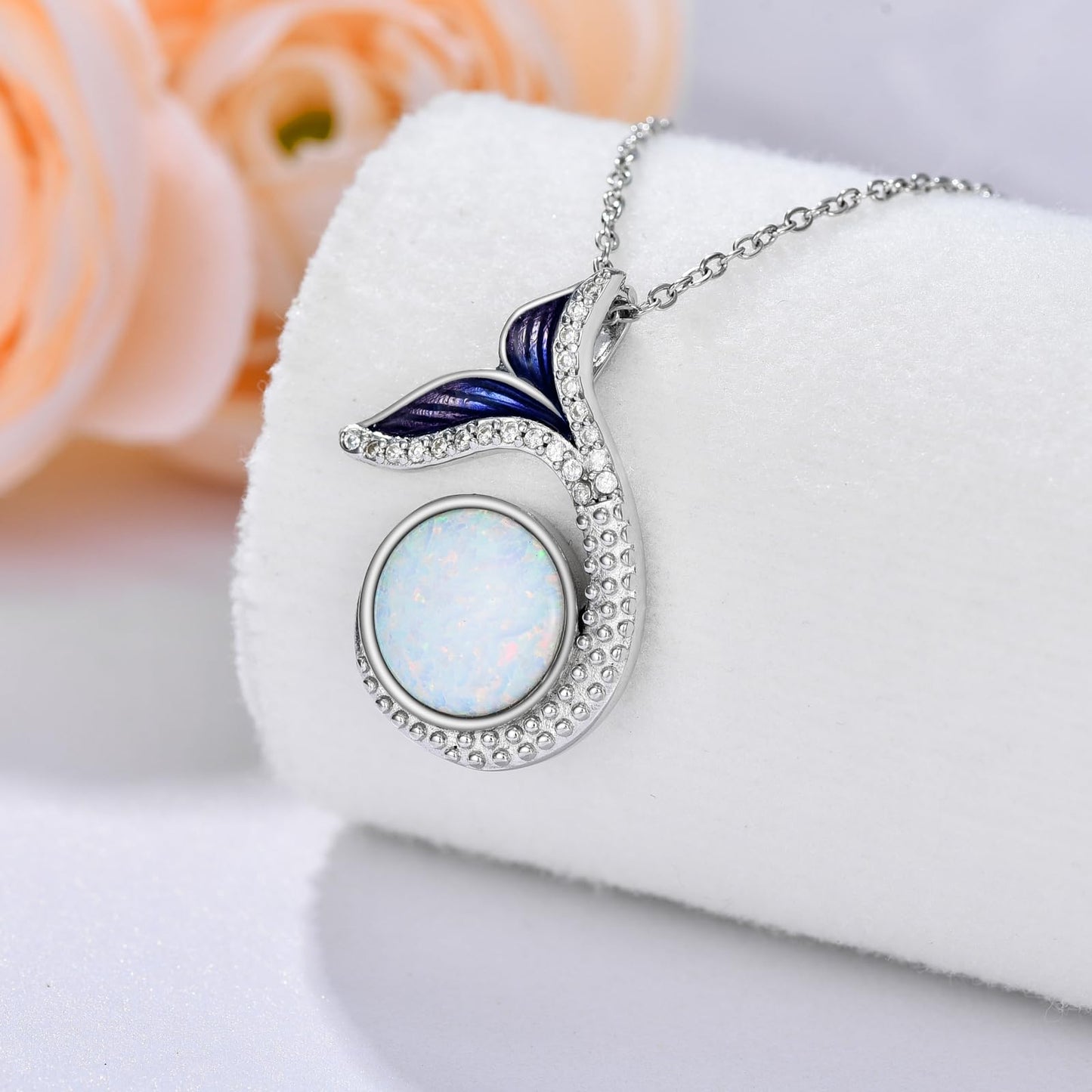 KoyeKei Whale Tail Necklace for Women 925 Sterling Silver Whale Necklace Ocean Beach Themed Opal Pendant Jewelry Graduation Gifts for Girlfriend Wife Sister