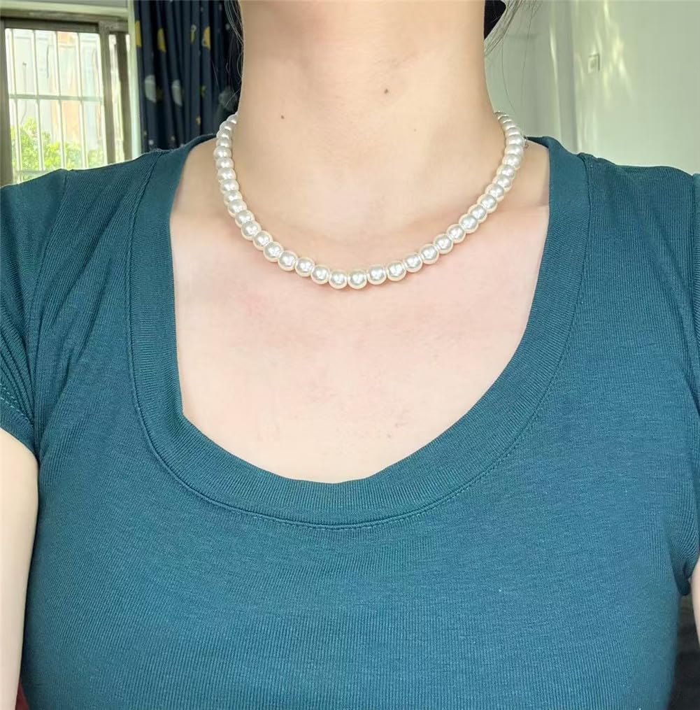 Imitation Pearl Necklace for Women Round Bead Beaded Pearl Choker Necklace Bead Pearls Necklaces Trendy Jewelry Gift 2.5 3 4 5 6 7 8 10 12 MM (8 mm)