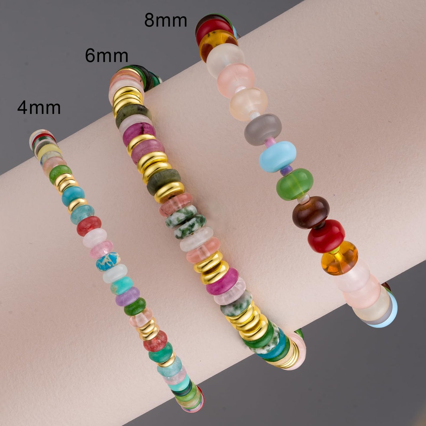 Boho Beaded Bracelets for Women, Colorful Summer Beach Bangle Bracelets, Natural Stone Rainbow Bead Bracelet, Handmade Trendy Fashion Jewelry Gifts(8MM)