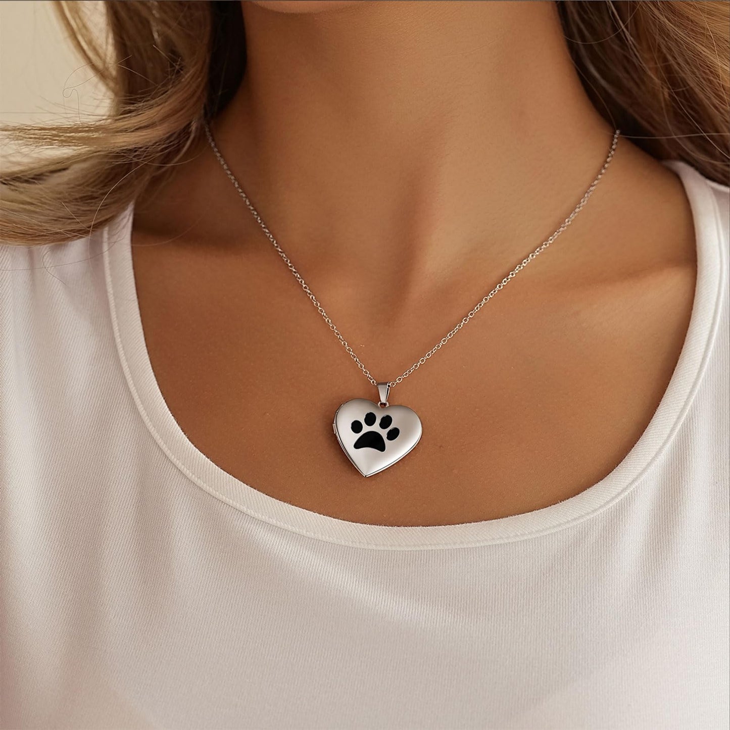 PHOCKSIN Silver Love Heart Locket Dog Paw Print Locket Necklace For Women Dog Memorial Locket Necklace That Hold Pictures