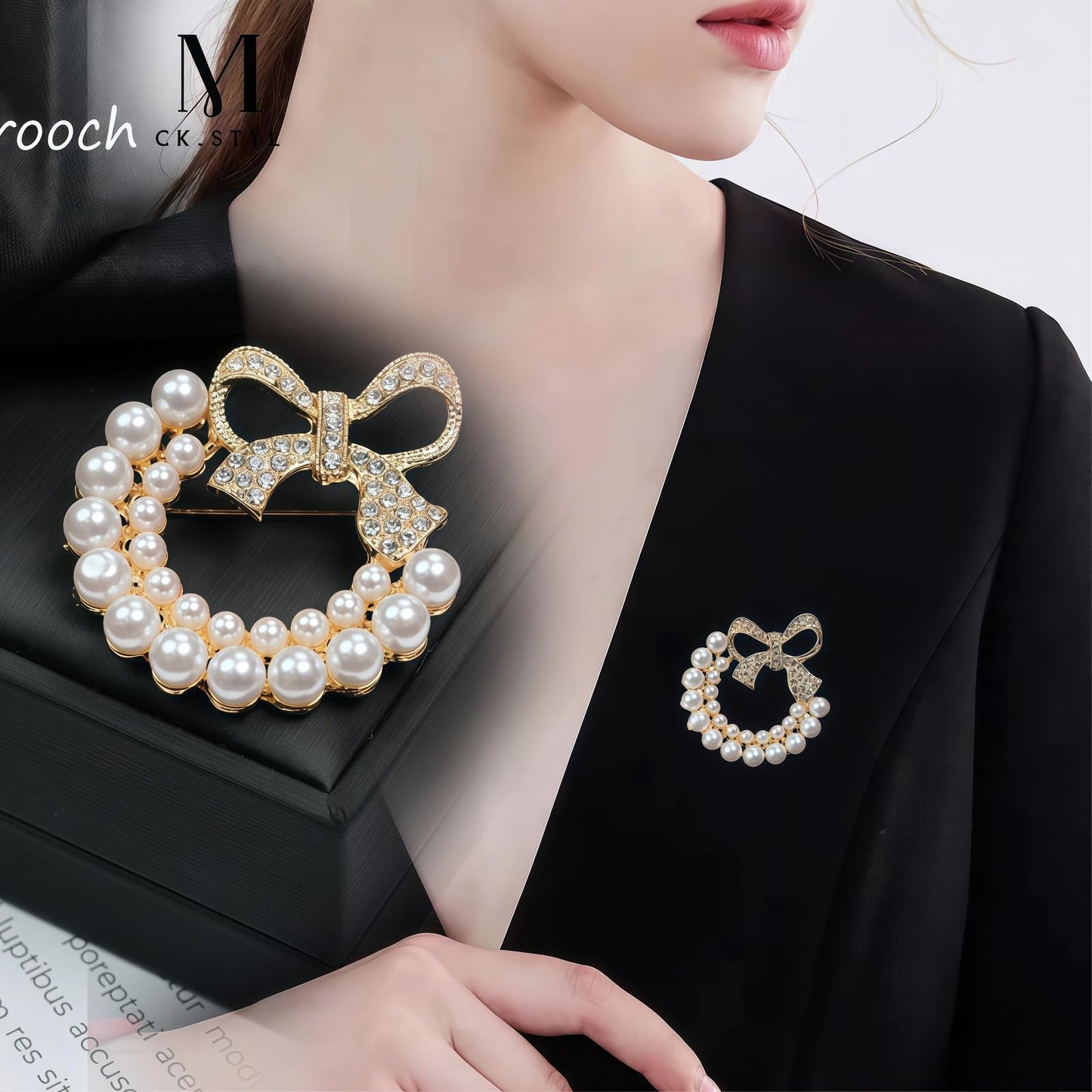 Yaximhozz 2pcs Rhinestone Brooch Pin for Women Dress Elegant Stylish Crystal Brooches Fashion Accessories Pins Lapel Boutonniere Ideas Wedding Christmas Birthday Jewelry Easter Gift (02 Gold Pearl)