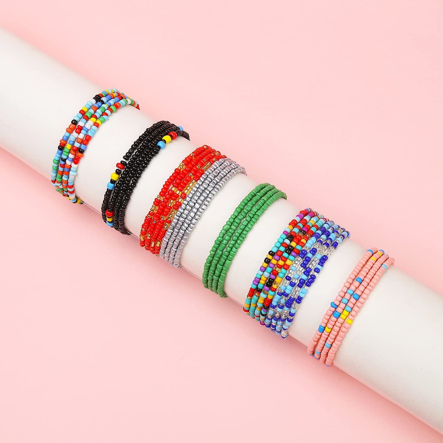 Waist Beads for Women Bulk Colorful Beaded Body Chain Elastic String Waist Chain Beach Bikini Belly Chains Summer Y2k Jewelry for Women 24 Pieces